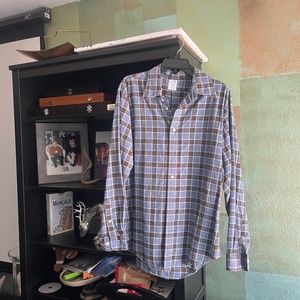 Brooks Brothers Shirt Mens Large Regent Plaid Button Down Shirt Brown Blue